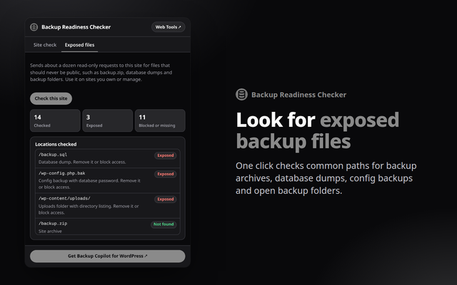 Backup Readiness Checker extension screenshot