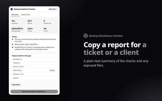 Backup Readiness Checker extension screenshot